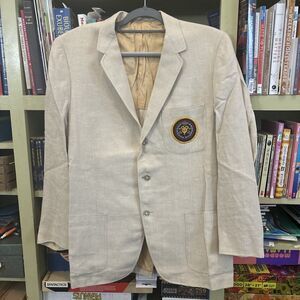 Vintage 1950 Abercrombie & Fitch Oatmeal Irish Linen Coat Crested Blazer Rare 40